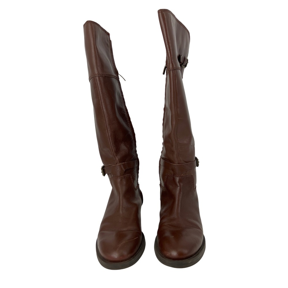 Enzo Angiolini Riding Boots Women 8M Brown Leather Buckle Tall Zip - Picture 2 of 9